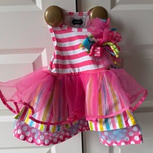 Mud Pie Hot Pink Striped Tutu Dress with Multicolor Accents